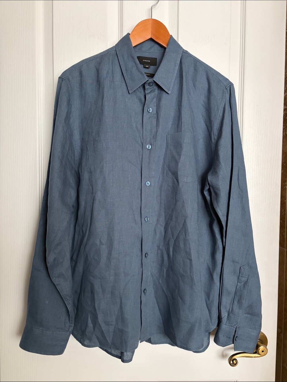 Vince - Slate Blue Linen Button-Up Dress Shirt.